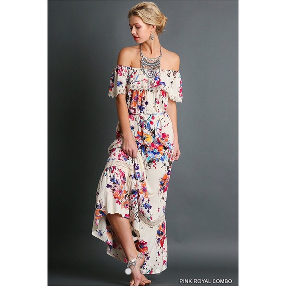 Dresses & Skirts - LAST ONE! Pink/Royal Floral Off Shoulder Maxi